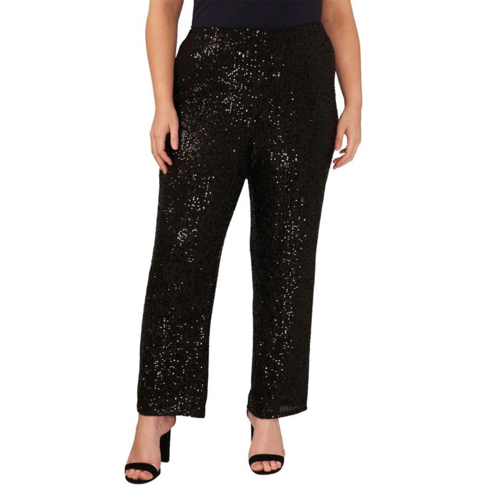 Vince Camuto Womens Plus Size Sequined Pull-on Flare Pants 2X Rich Black NWT $99